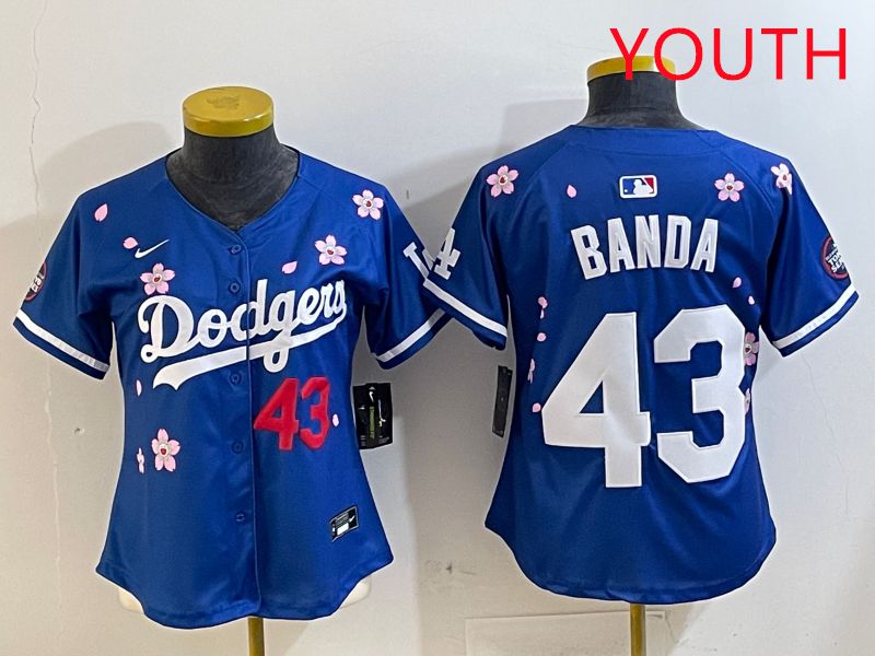 Youth Los Angeles Dodgers #43 Banda Blue White Blue Sakura Edition 2025 Nike MLB Jersey style 4